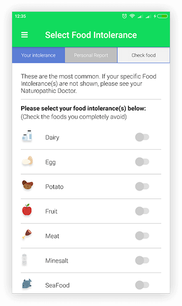 Carroll Food Intolerance App